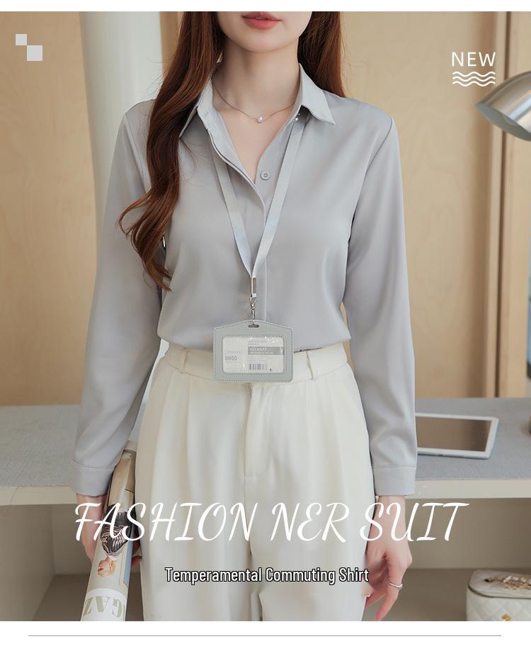 Damska biała satynowa koszula formalna z długim rękawem 2025: Odporna na zagniecenia, wysokiej klasy odzież profesjonalna na jesień/zimę do nauczania i na rozmowy kwalifikacyjne