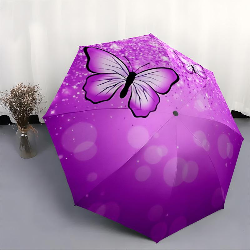 1pc Butterfly Purple Automatic Open/close Folding Umbrella, Compact Portable Travel Umbrella, Cute Umbrella, Durable Construction Yy260328027