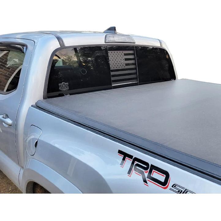 Rear Middle Window American Flag Decal For Toyota Tacoma      2018 2017 2016 2015-2005, Back Center Sliding Window Glass USA Flag Vinyl Sticker