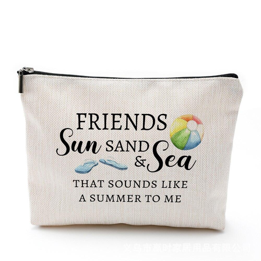 

Сумка для косметики с принтом для кемпинга, водонепроницаемая сумка из хлопка и пеньки на молнии, сумка для косметики, бижутерии, дорожная сумка для хранения принадлежностей L