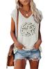 Women Fashion T-shirt Summer V Collar Print Short Sleeve Top Ladies Casual Tee Shirt