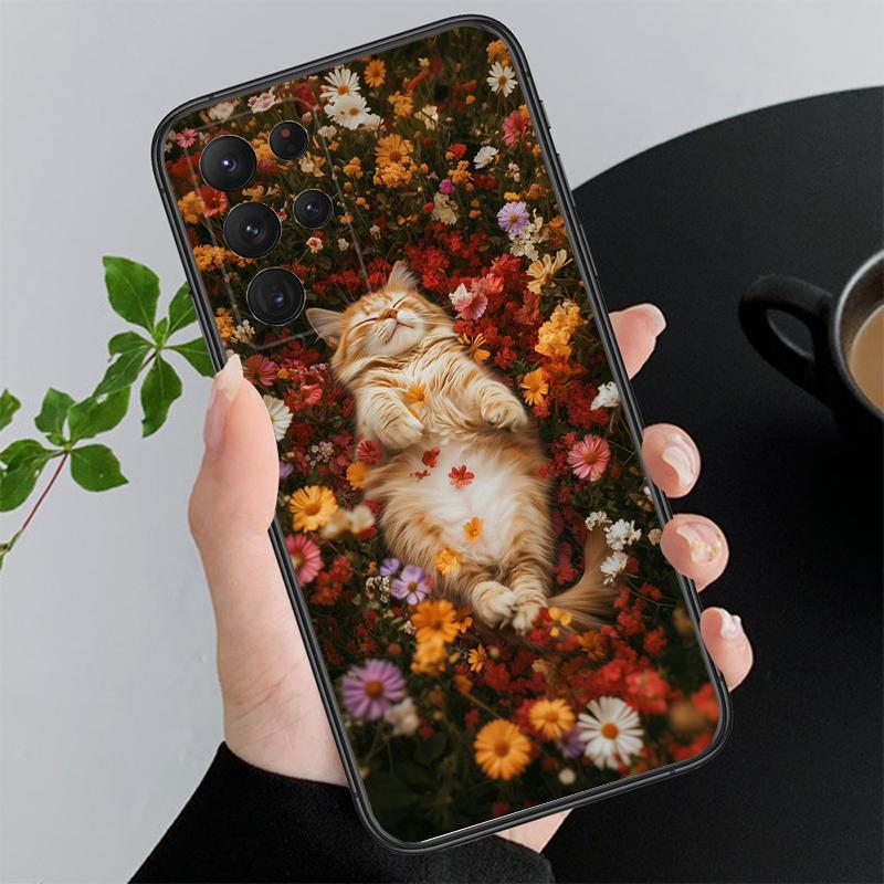 Phone Case For Samsung A17 A55 A16 A56 A35 A15 A53 A54 A33 A34 A25 A05S A52 A52S A07 A26 A06 Flower Cats