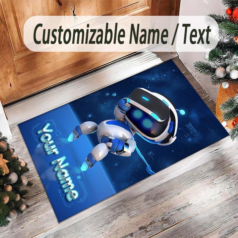 Personalized Crystal Velvet Carpet Custom Name Text,Astro Bot Anti Slip Area Rug For Home Decoration