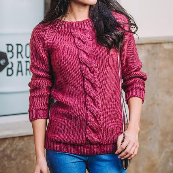 Women's Fashionable Hemp Rope Knitted Detail Round Neck Long Sleeve Sweater Luxurious Relaxed-fit Slimming and Versatile Top