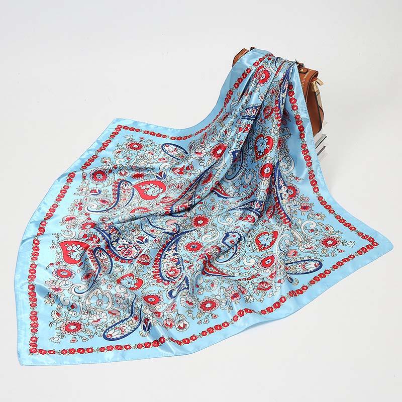 

New Women Silk Scarf For Neck Hair Designer Bag Warp Soft Neckerchief Hijab Headscarf Female Foulard Print Paisley Scarf 90*90cm