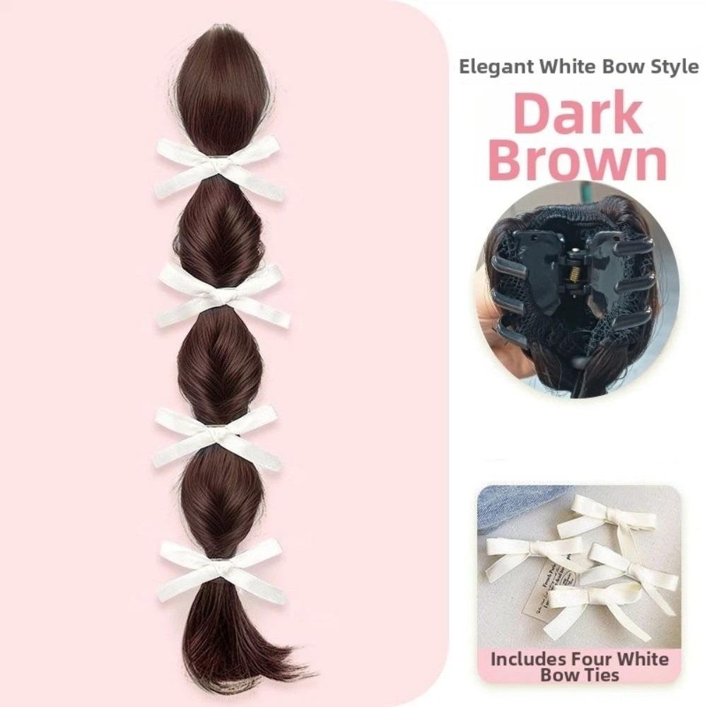 Hair Band Bow Braided Bubble Braids Wig 40cm Ponytail Hairpieces Party