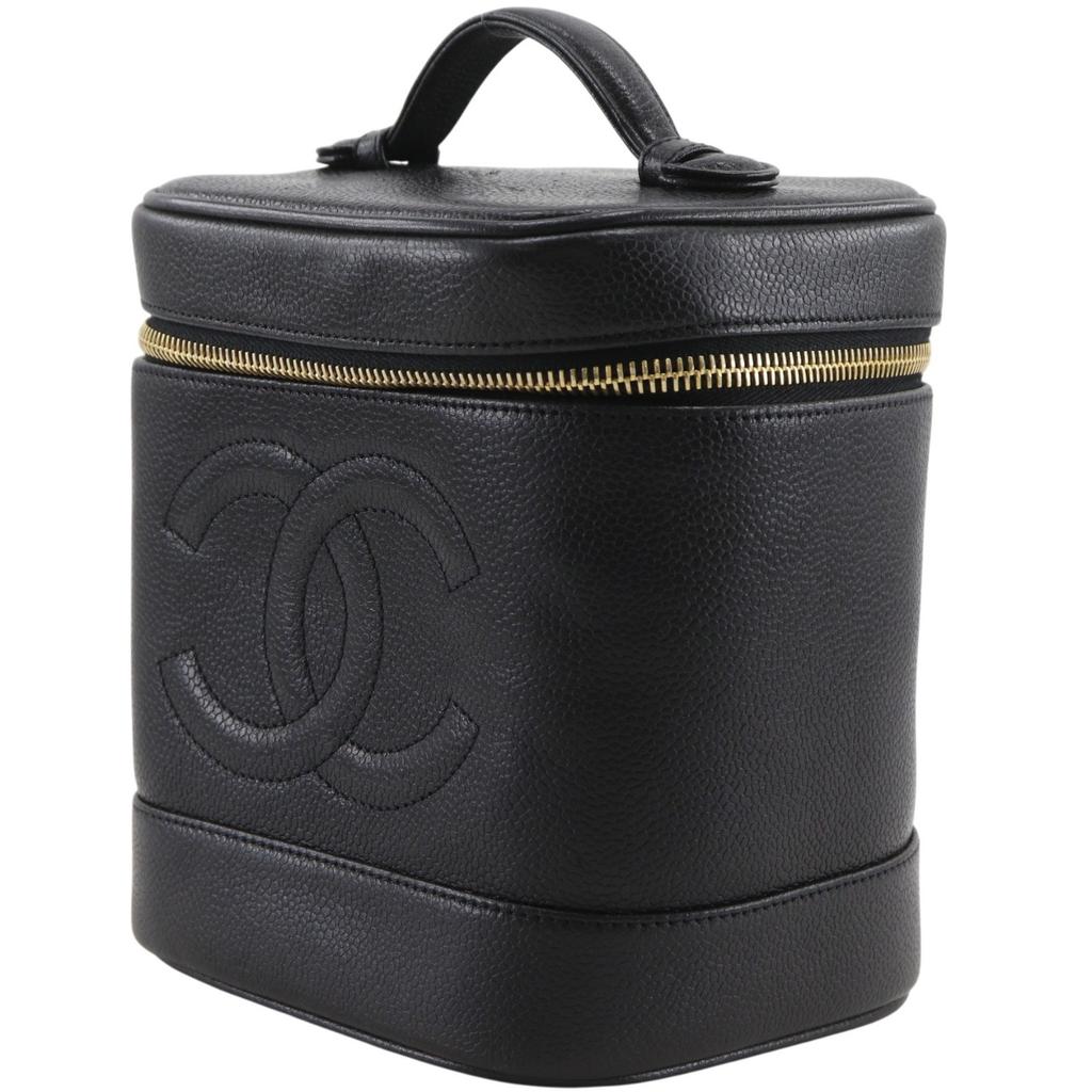 Chanel COCO Mark Vanity A01998 Black Caviar Skin Women Used