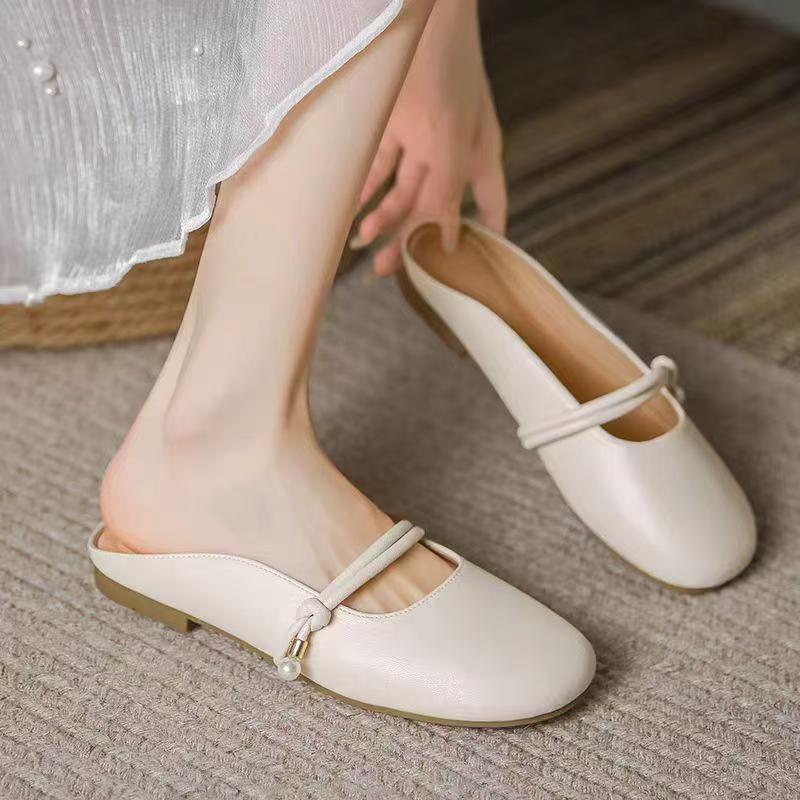 Flat-bottomed Bag Head Half Slippers Women's Shoes Wear New Summer Pregnant Women Lazy Shoes Half Tray Gentle Evening Cool Slippers