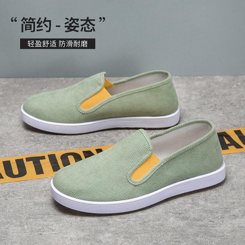Old Beijing Cloth Shoes Men's Corduroy Board Shoes Non-slip and Wear-resistant One-pedal Trendy Versatile Men's Work Shoes