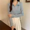 Women's Turn Down Collar Short Sleeve Blouse Loose Fit Cropped Zip Front Solid Color Korean Casual Summer Crop Shirt Top