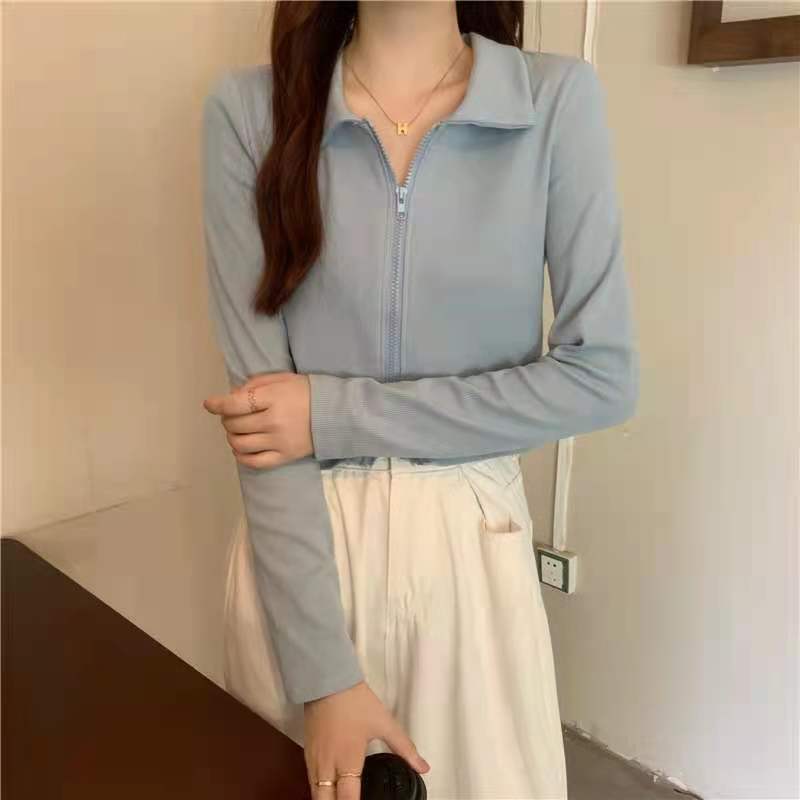 Women's Turn Down Collar Short Sleeve Blouse Loose Fit Cropped Zip Front Solid Color Korean Casual Summer Crop Shirt Top