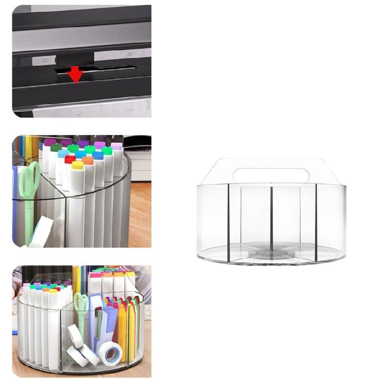 360 Degree Rotating Pen Holder 6 Compartment Clear Acrylics Pen Holder Desk Organizers Art Supply Organizers Storage Box