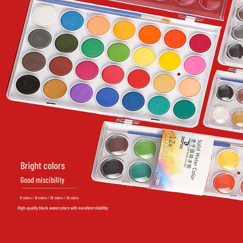 Boyi Xuan 36-Color Eco-Friendly Watercolor Set for Children - Portable, Large Capacity, DIY Solid Paints