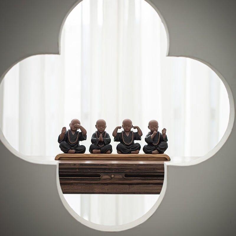 Chinese Zen Monk Ceramic Tea Pet Ornament Set