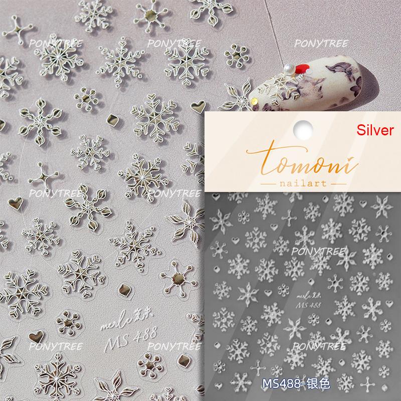 Silver White Snowflake Rhinestone Star Love Lace Winter Chic Snow Shiny Chic Delicate 5D Nail Art Stickers Manicure Decals