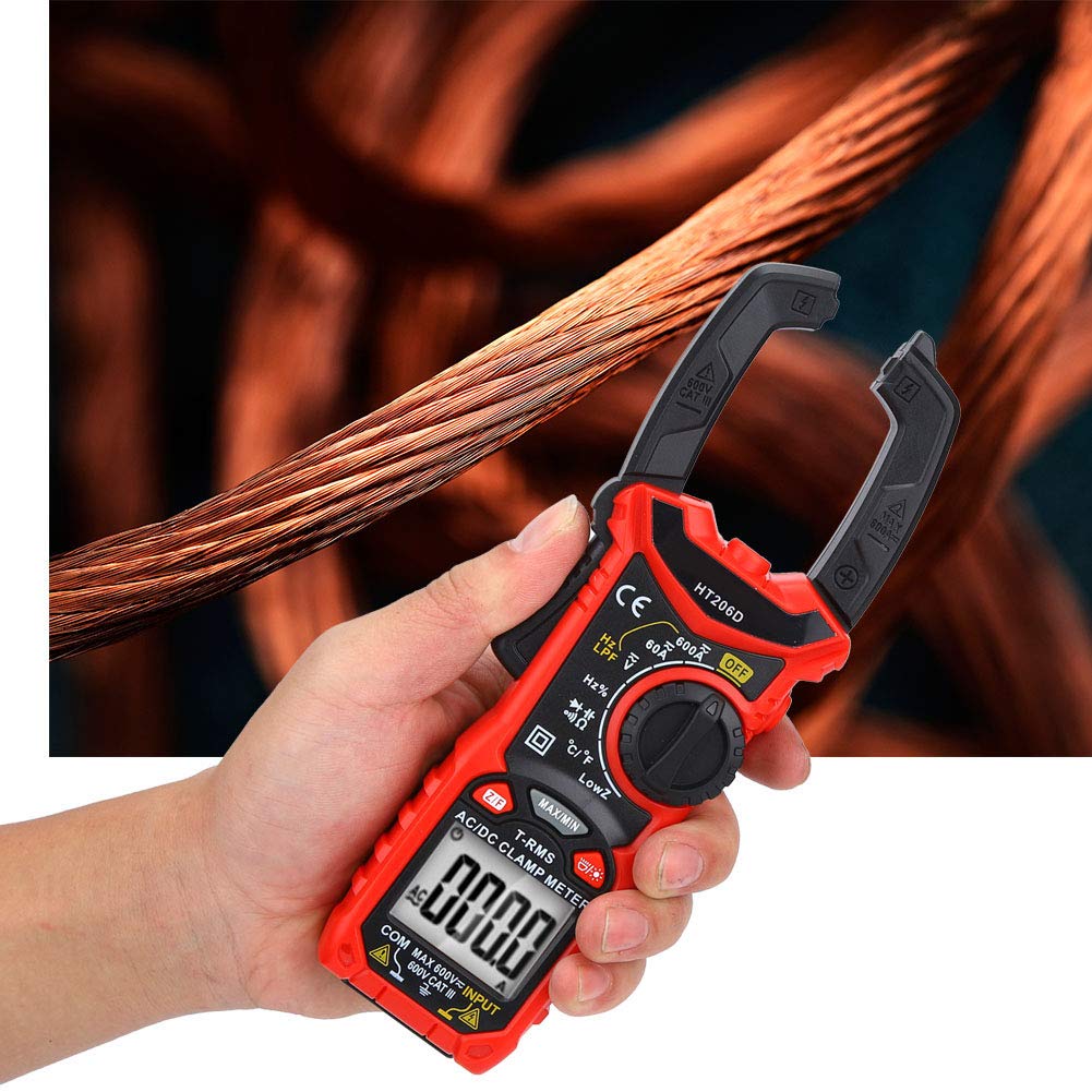 AC DC Mini Digital Clamp Meter for Measuring Voltage AC Current Non-Contact Continuity Tester 6000 Counts Readout Multimeter for Workshop(HT206D)
