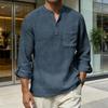 Chemise en Coton et Lin pour Homme à Manches Longues et Col Mao avec Poche sur la Poitrine Couleur Unie Chemise Décontractée de Vacances pour Voyage Été Plage Vacances Usage Quotidien
