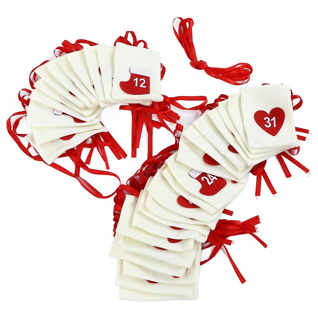 Christmas Advent Calendar Bags 31 Days Hanging Countdown Felt Gift Pockets for Party Festival Decoration