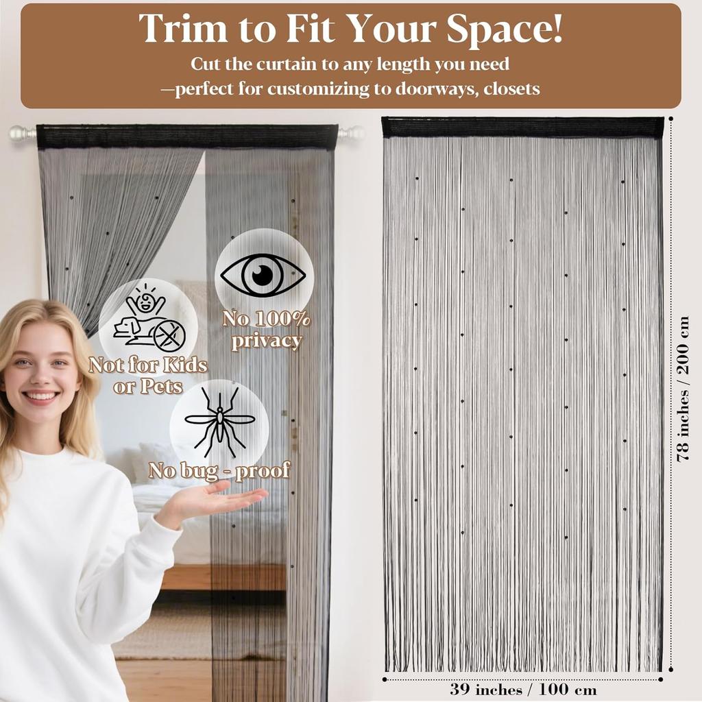 Beaded Curta for Doorways - Door Beads Curtain Semi-Sheer Handmade Durable String Curta for Closet Bedroom Room Decor Boho Acrylic Crystal (39x78in,