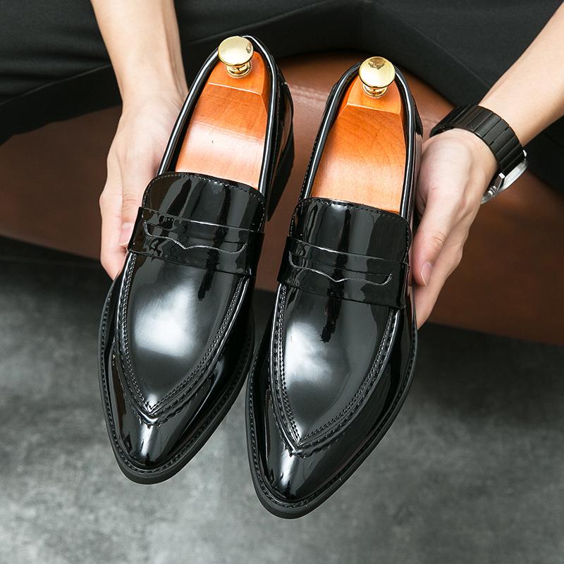 Men's Pointed Toe Leather Loafers - British Korean Style, Casual Slip-ons, Patent Leather Formal Shoes