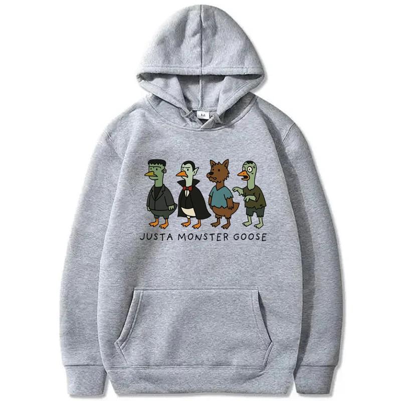 Just a Monster Goose Sweatshirt Women Halloween Silly Goose Funny Casual Fashion O-Neck Long Sleeve Fleece Pullover