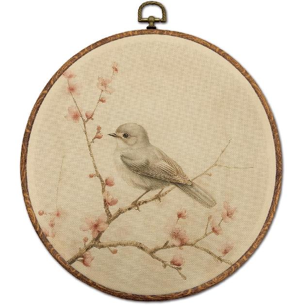 DEQSX Vintage Floral Hummingbird Round Wall Art, Rustic Nature Cottagecore Flower Botanical Bird Wall Decor Canvas Prints Posters for Home Bedroom