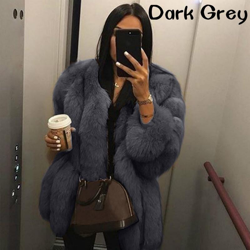 Moda inverno mulheres manga longa outwear pele de raposa quente cor sólida casaco grosso
