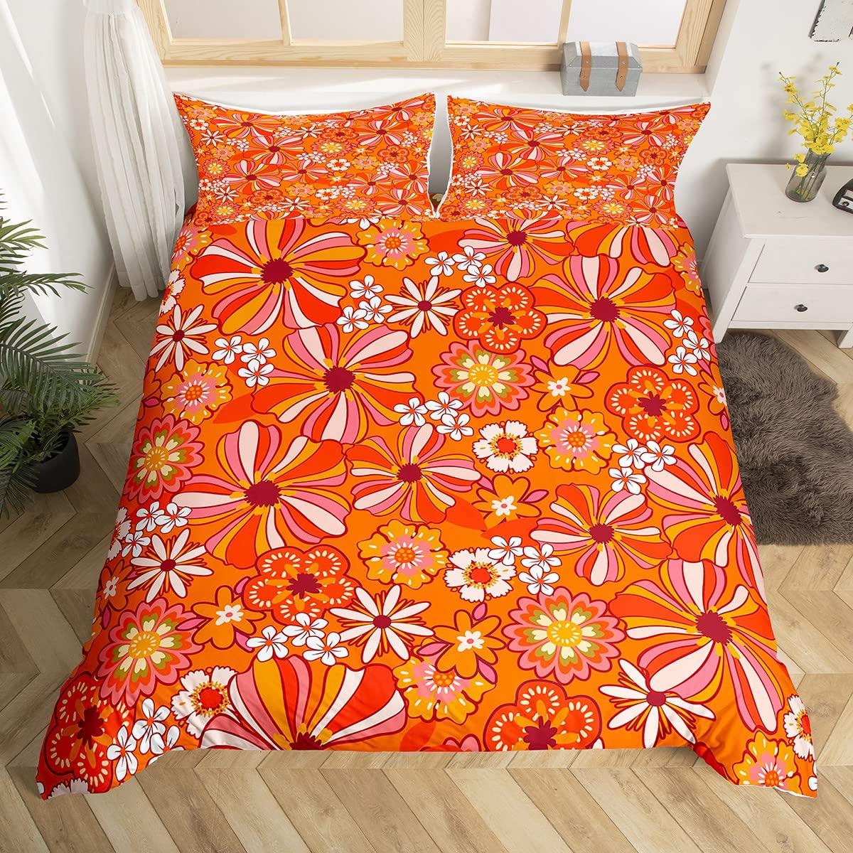 

Groovy Comforter Cover Queen Retro Hippie Flower Bedding Set Aesthetic Psychedelic Floral Duvet Cover Boho Botanical Quilt Cover EU Single(135*200cm)3pcs