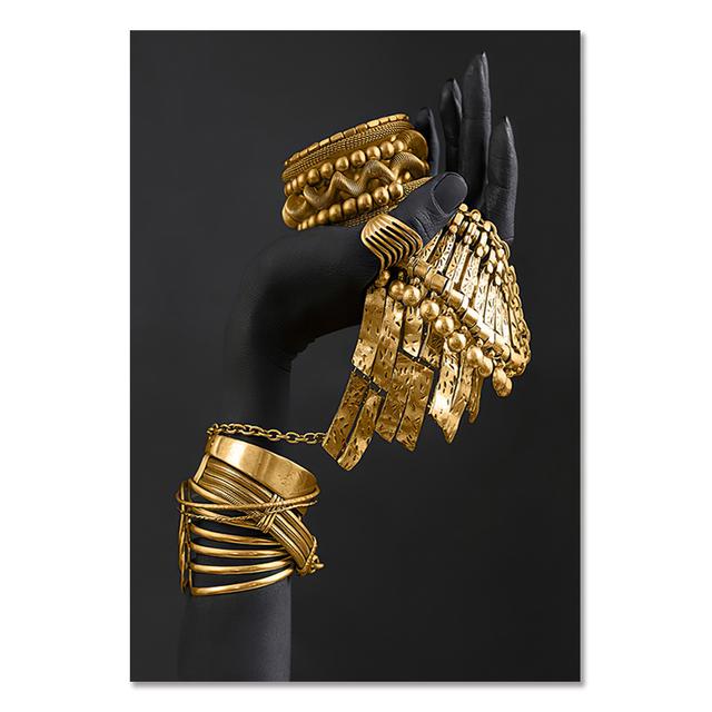 Afrikanische Frau Wandmalerei Kunst Poster und Drucke Große schwarze Frau mit Goldschmuck Leinwand Bild für Wohnzimmer Dekor