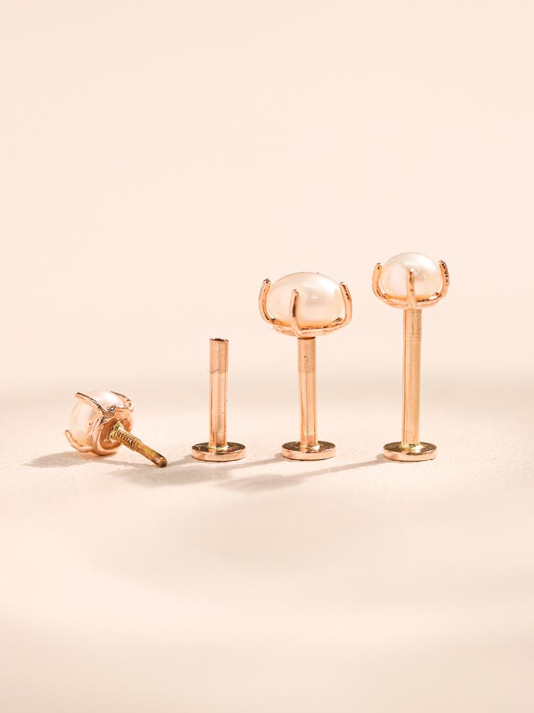 Minimal Piercing 14K Internal Quadruped Flat Freshwater Pearl Labret Piercing