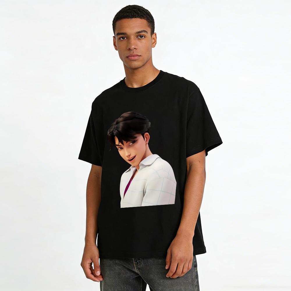 Koreanischer Stil Hübscher Kerl Druck Lässiges Hemd Locker Trendiges Oberteil Für Männer Und Frauen Tägliches Pendeln Reines Baumwoll-T-Shirt