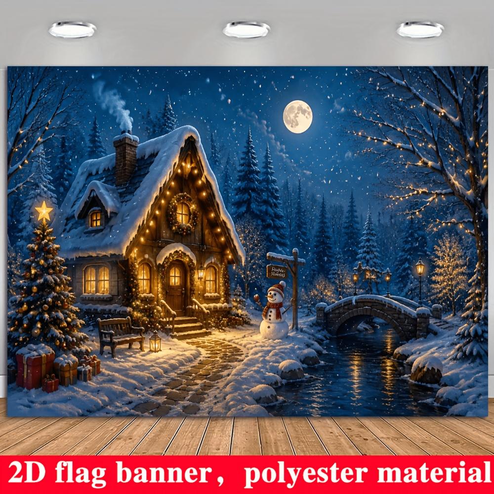 1Pcs Winter Cabin Snowy Tree Snowman Gifts Decoration Background Christmas Backdrop Decorations For Photo Studio Booth Party