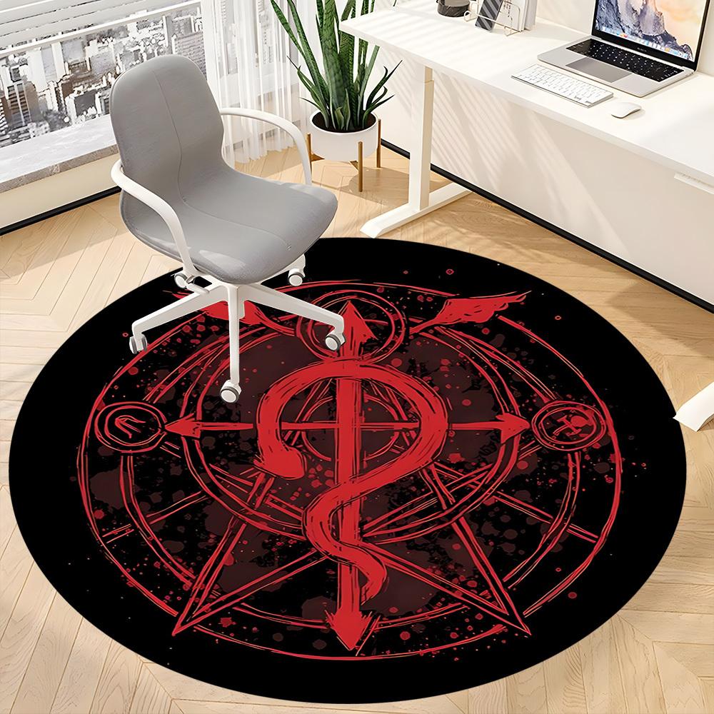 1pc Alchemy Symbol Office Round Area Rug, Indoor Mat Suitable For Office, Under Office Chairs Bedroom Living Room Home Decor, Room Deco