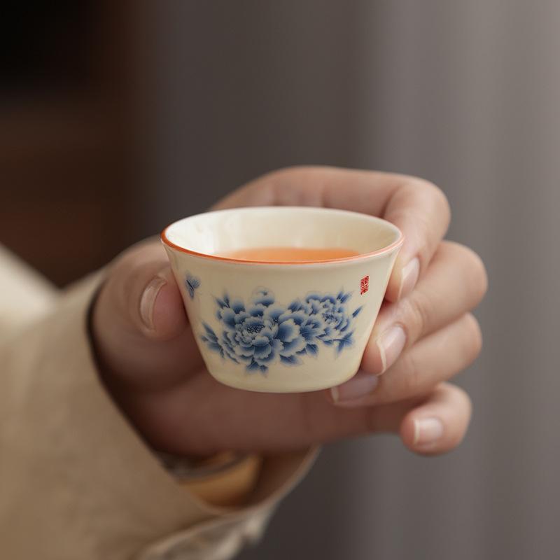 Ru Brennofen Pfingstrose Qingyun Tragbares Reise-Teeset Keramik Kuaike Tasse Kung Fu Tee-Set Geschäftsbegleiter Geschenk