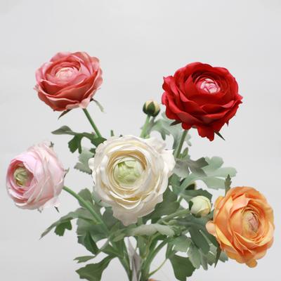 Simulated Lulian Flower Faux Silk Ranunculus Bouquet with 1 Bloom And 1 Bud for Wedding Home Photography Decoration Floral Arrangements