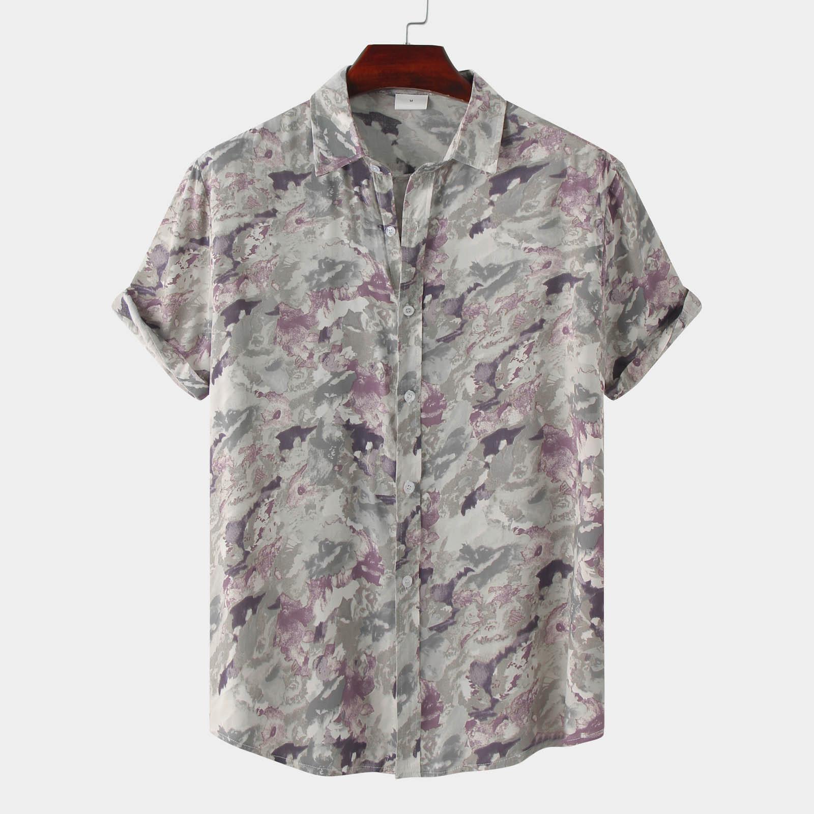 

Новая летняя мужская рубашка с короткими рукавами и гавайским принтом больших размеров XL фиолетовый