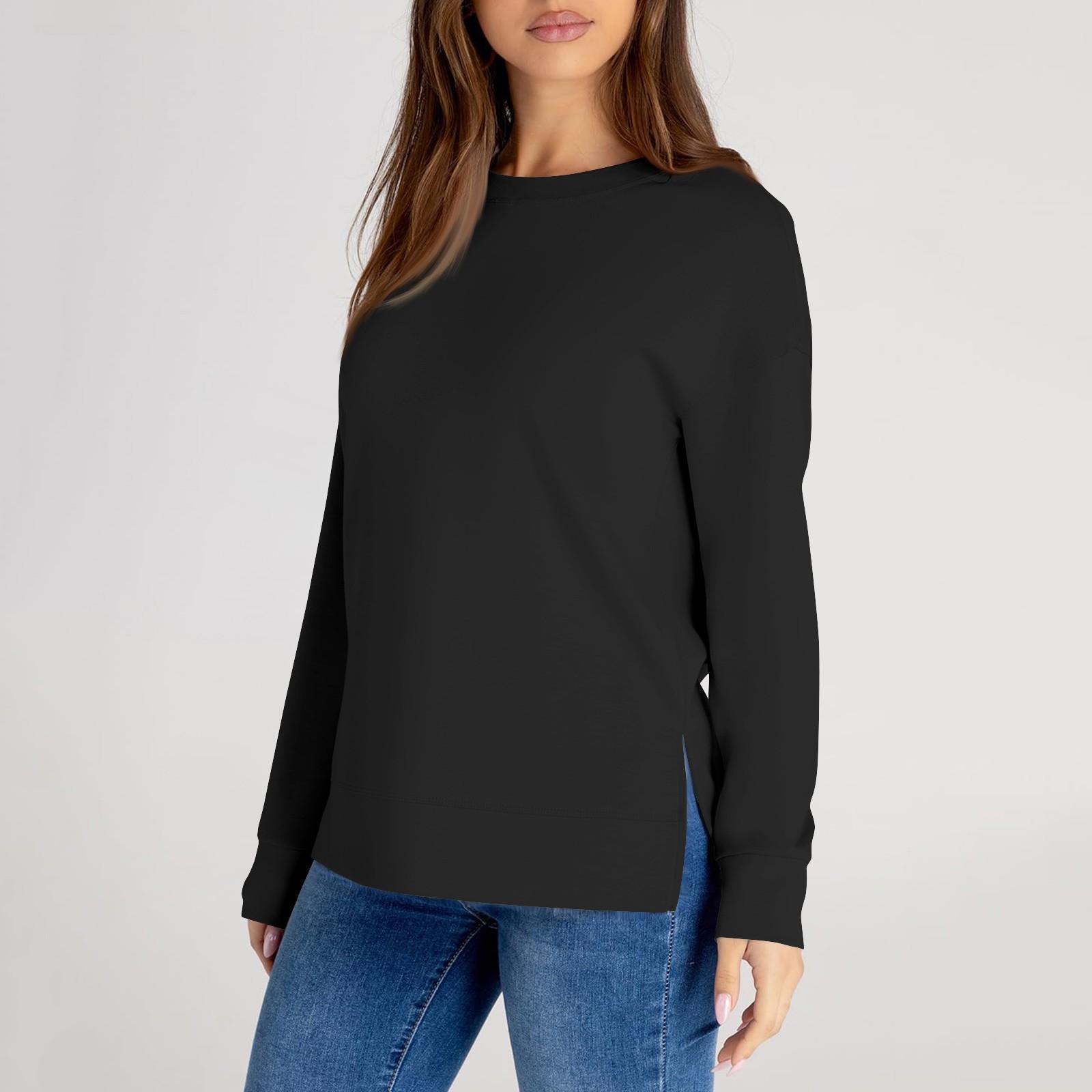 

Женский повседневный модный однотонный свитер с круглым вырезом и длинными рукавами L чёрный