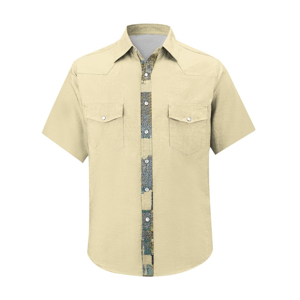 Men'S Fashionable Lapel And Shoulder Length Short Sleeved Casual Top