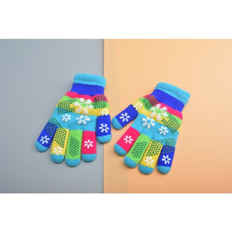 Mary Children's Gloves, Five-finger Baby Autumn and Winter Colored Snowflakes, Six-color Students and Children Double-layer Thickened Warm