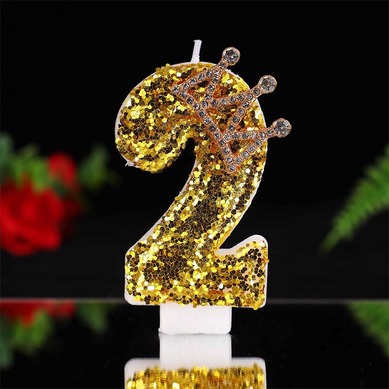 Large Gold 3D Digital Birthday Candle Crown Style Long Burning for Retirement Celebration Party Cake Decor