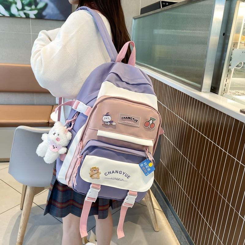 Color Fashionable Blocked Letter Print Student Casual Backpack For School