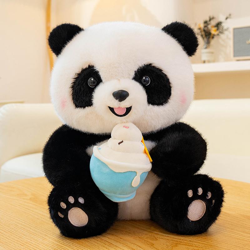 Plush Panda Toys Stuffed Pillow Panda Coconut Burger French Fries Ice Cream Swimming Circle Soft Animal Bear Kids Birthday Gift