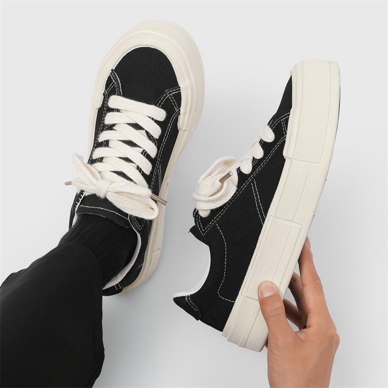 Nové plátěné boty s nízkým svrškem sportovní a volnočasové pánské boty niche silná podrážka zvyšující výšku plátěnky pánské