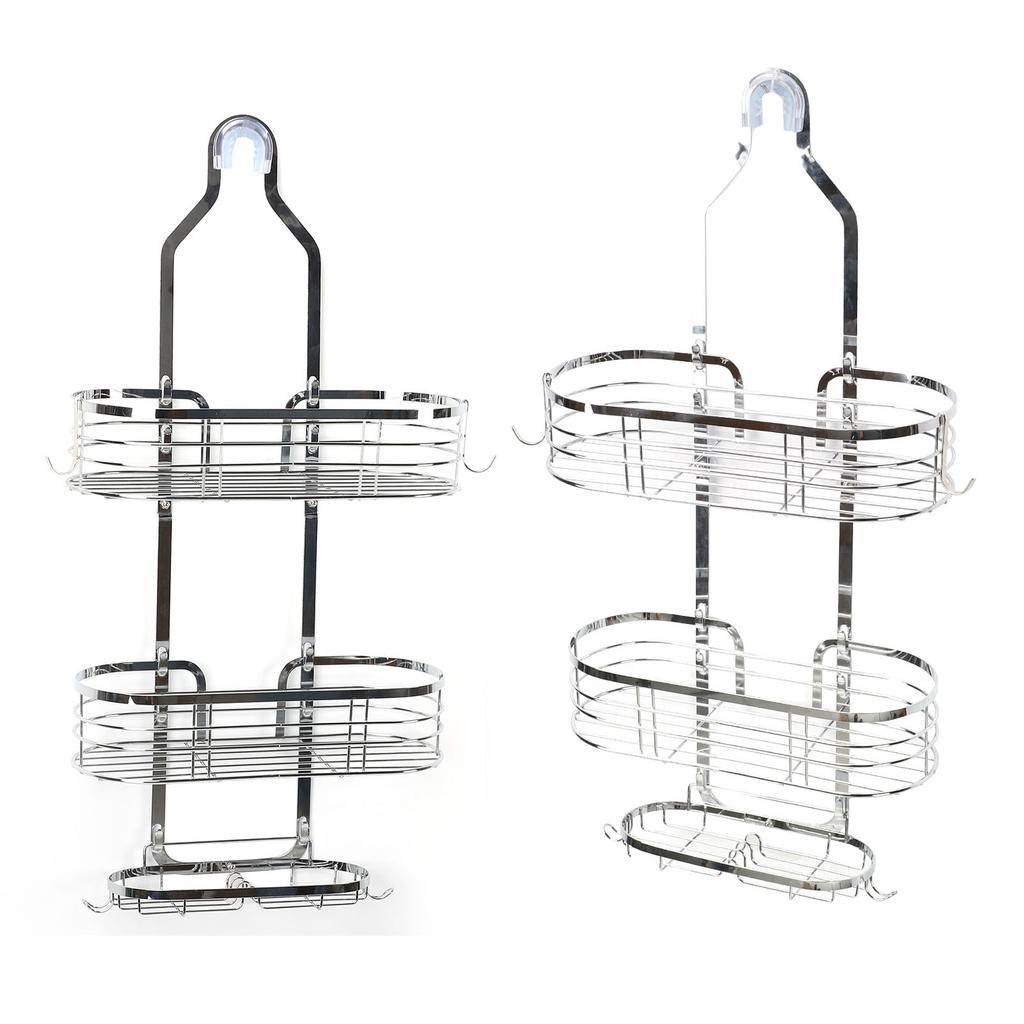 Duschkorb Hängend Über Kopf Eisen Badezimmer Organizer Regale mit Seifenhalter 2 Haken für Handtücher Schwamm Silber