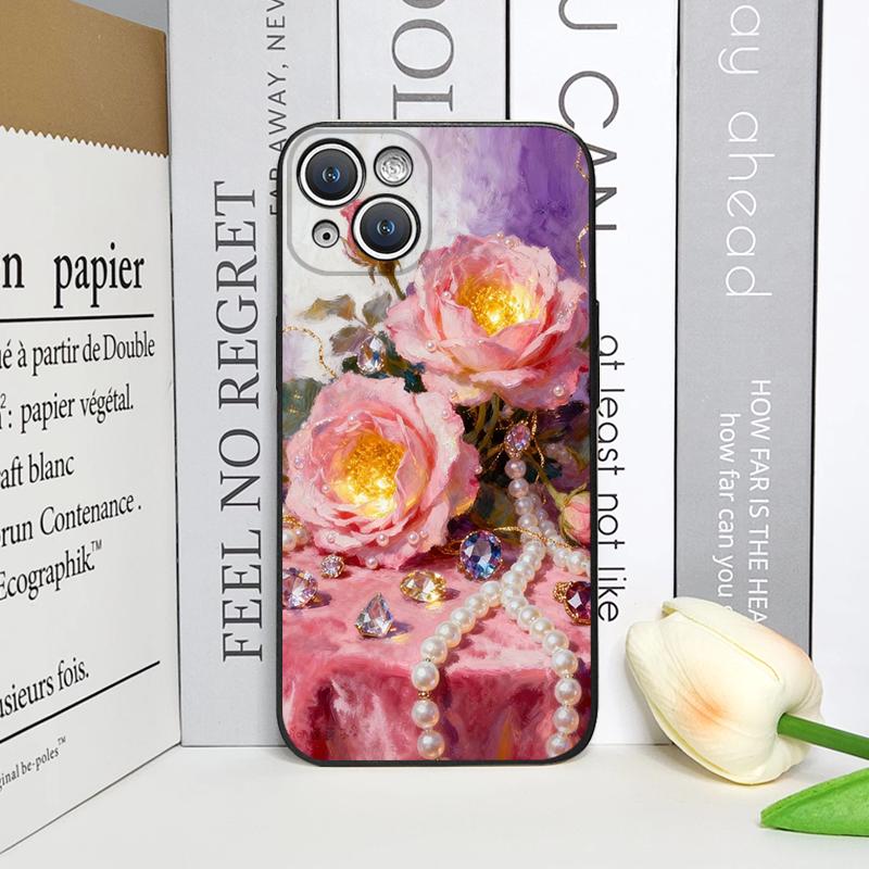 

Luxurious Pink Rose Diamond Jewelry Printed Phone Case for iPhone 17 16 12 11 14 13 15 Pro Max Mini XS MAX XR 7 Plus Soft Cover iPhone 14