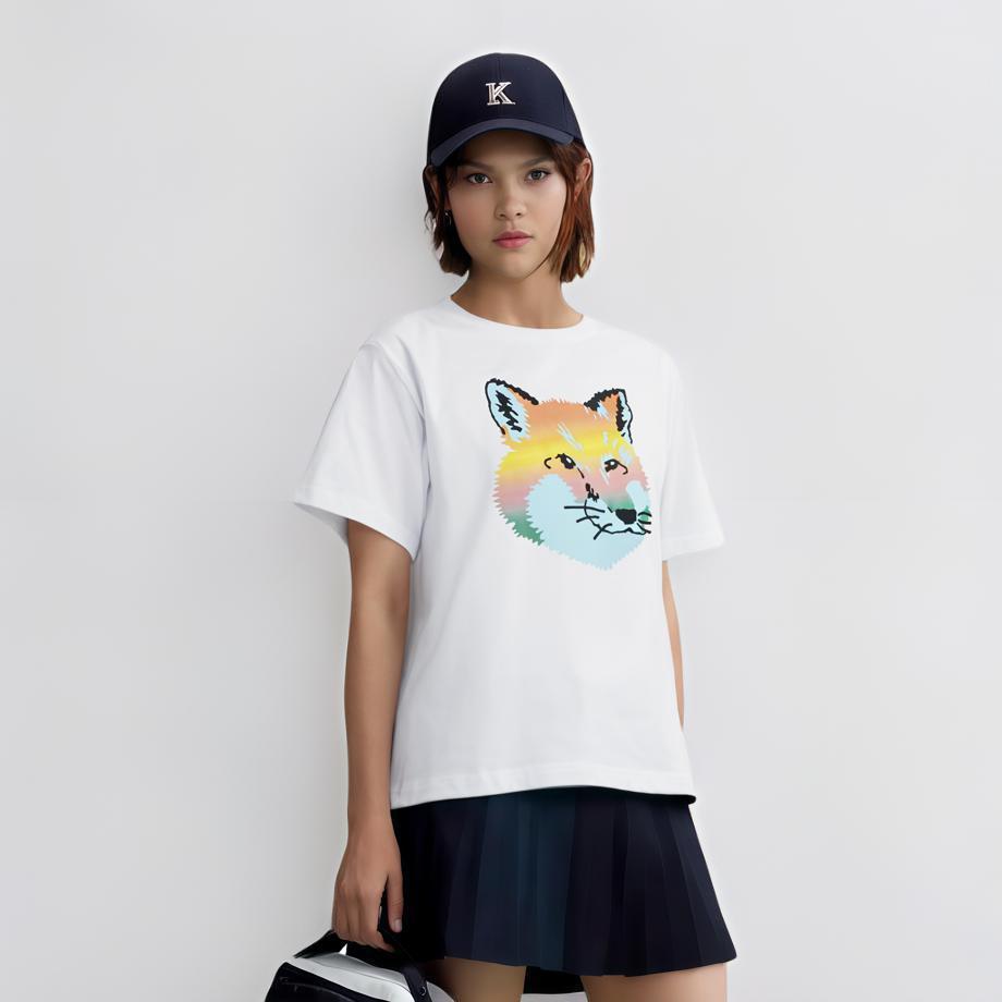 Maison Kitsune Pattern Print Crew Neck Short Sleeve T-Shirt Women Tops White KW00134KJ0008-P100