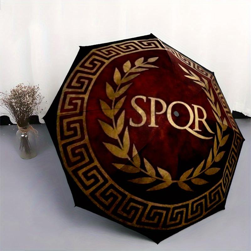 SPQR Roman Laurel Wreath Umbrella: Compact And Foldable with a Sturdy Iron Structure,8 Ribs Suitable for Year-Round Use At Home Or Outdoors