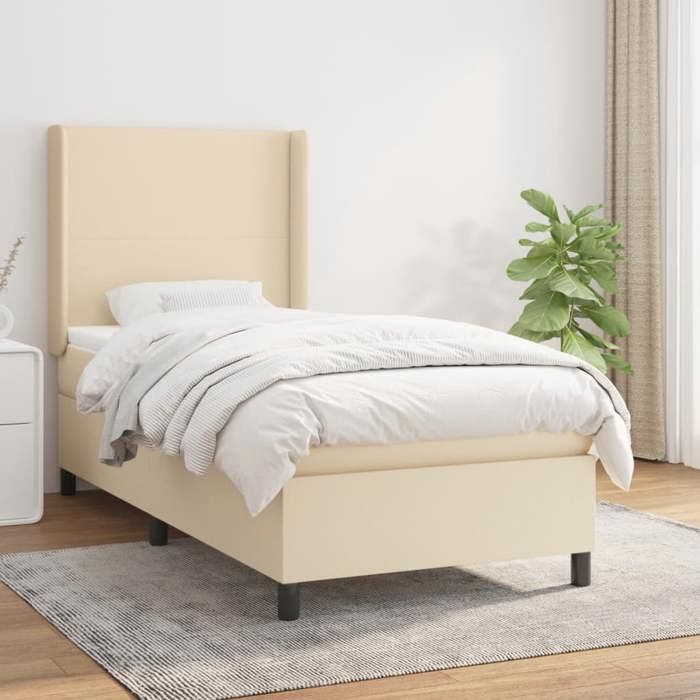 3131230 vidaXL Divan Bed with Mattress Cream 80x200 Cm Fabric