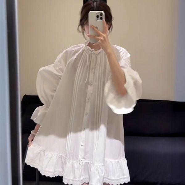 French Holiday Style Unique Beautiful Temperament High Sense Chic and Thin White Lantern Sleeve Shirt Dress
