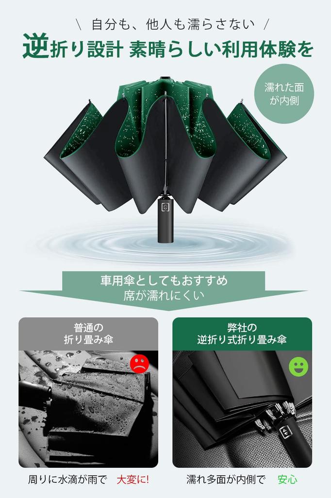 Folding Umbrella with 12 Automatic Reverse Folding Light Heat UV Rain or Heavy Day Gift Extra-Large Ribs, One-Touch Open/Close, Folding, Windproof,